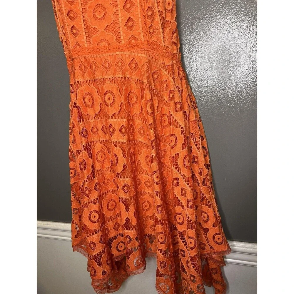 Free People Dress Womens 4 Orange Lace Halter Fit & Flare Short Boho Sundress